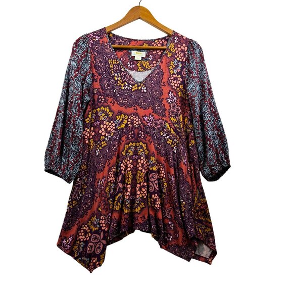 Anthropologie Maeve Boho Cottagecore Floral Handkerchief Hem Tunic Top Sz Small - Picture 2 of 6